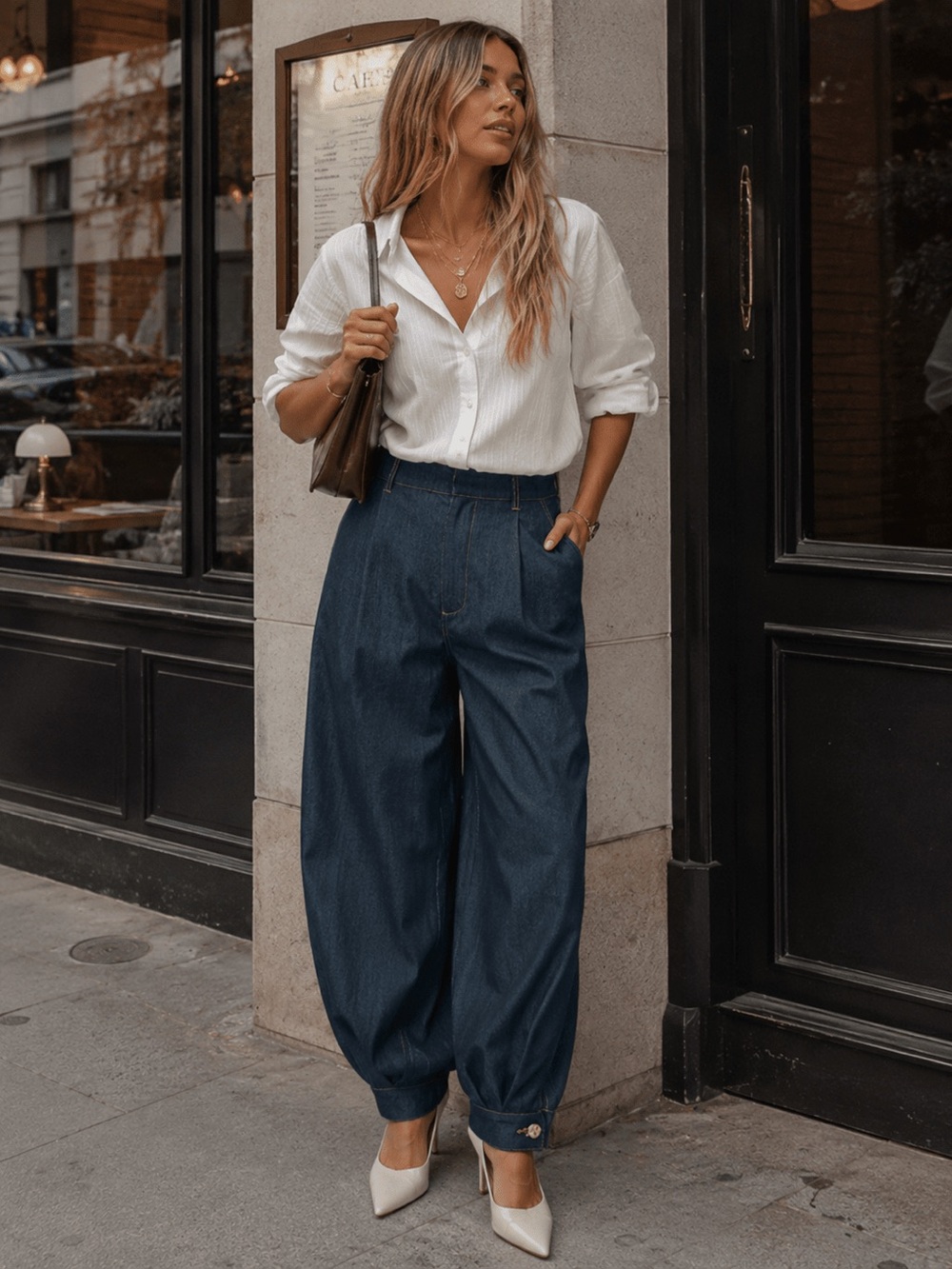 B27. High-Waist denim Pants in black